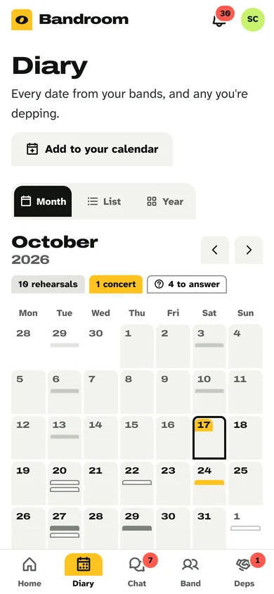 The diary: a month of rehearsals and a concert, with four dates to answer